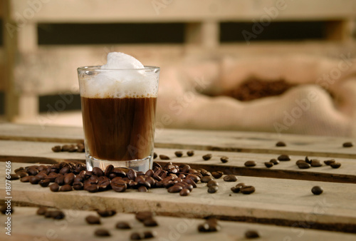 Coffee I love it! Still Life of an Espresso macchiato with Copy Space horizontal photo