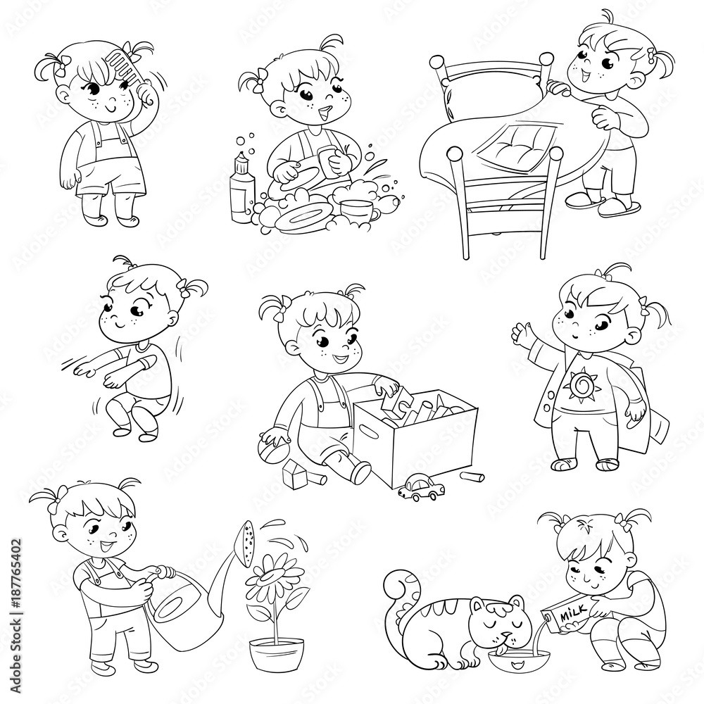Cartoon kid daily routine activities set Cartoon kid daily routine activities set