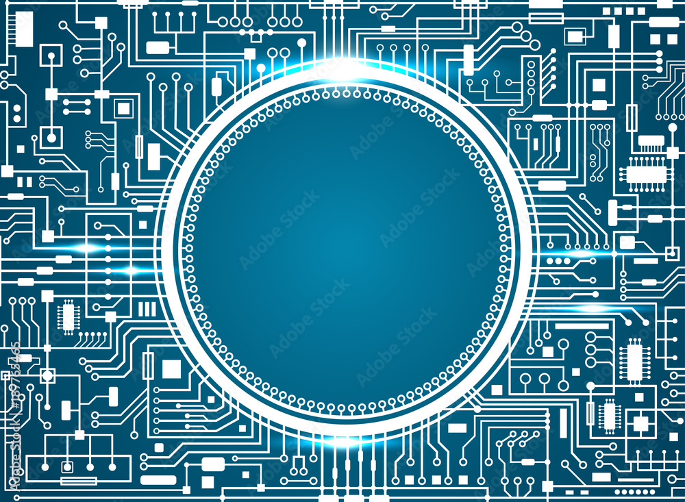 Fototapeta premium Computer circuit board with copy-space. Vector black illustration isolated on white.