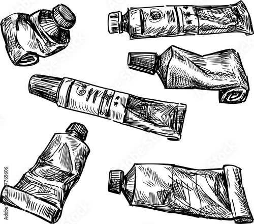 Tubes of paint for paintings