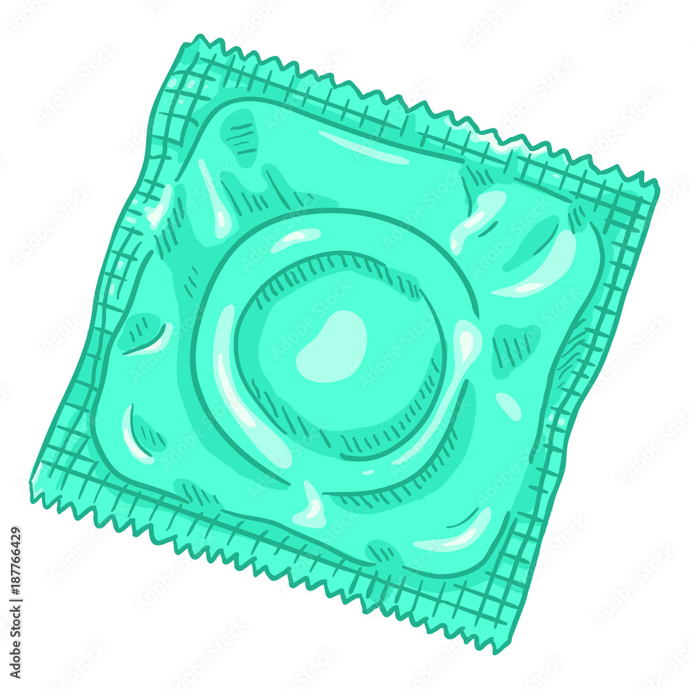 Vector Single Cartoon Condom In Blank Package Contraceptive