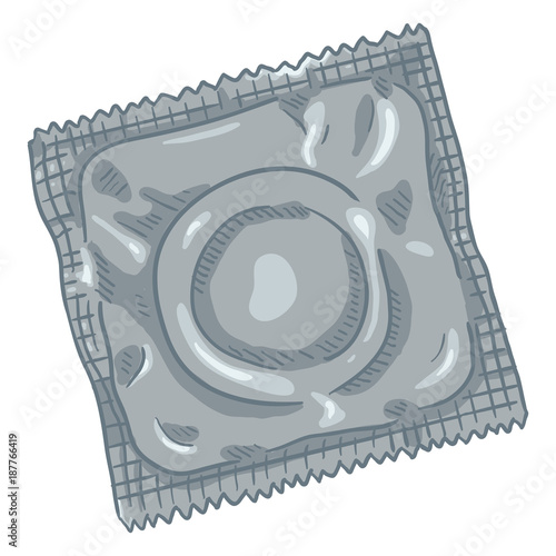 Vector Single Cartoon Condom in Blank Package. Contraceptive Illustration.