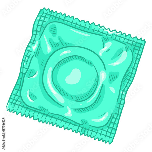 Vector Single Cartoon Condom in Blank Package. Contraceptive Illustration.