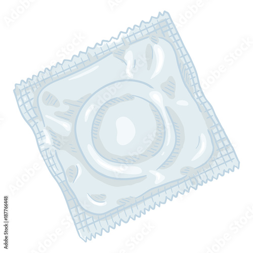 Vector Single Cartoon Condom in Blank Package. Contraceptive Illustration.