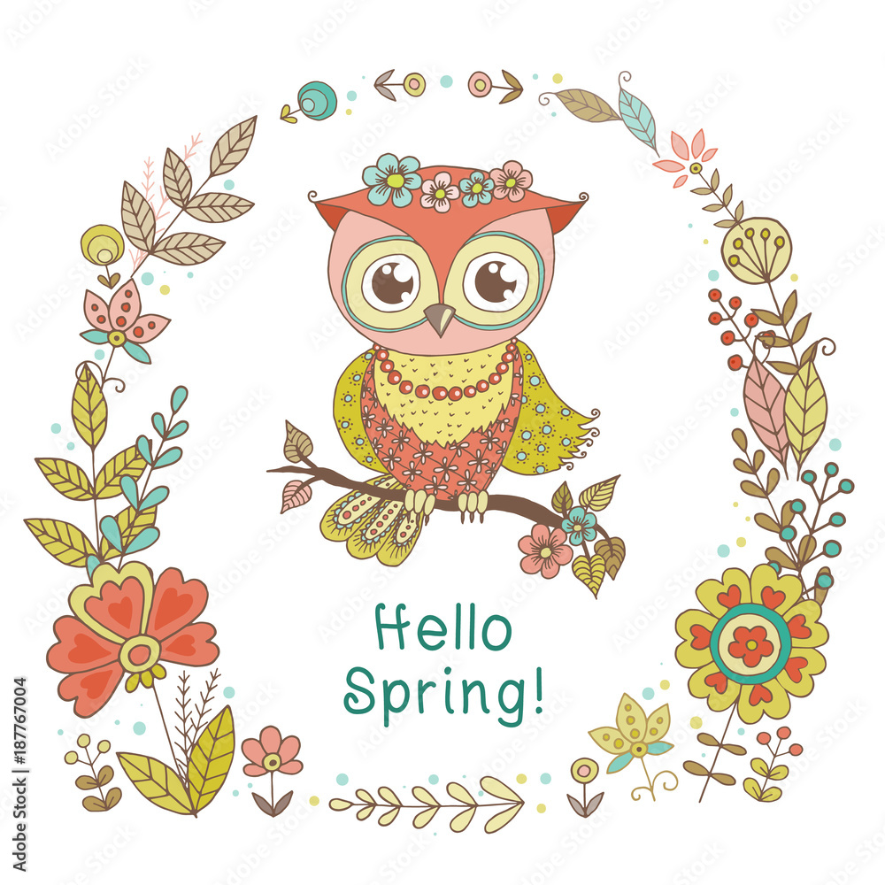 Obraz premium Vintage frame for your design with lovely owl