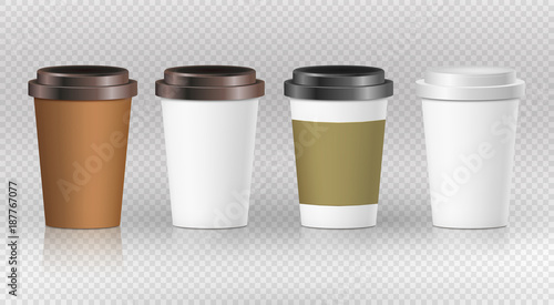 Wallpaper Mural Coffee paper cup set with label. Brown plastic container for drink. Latte, mocha or cappuccino cup for cafe. Vector cover Torontodigital.ca