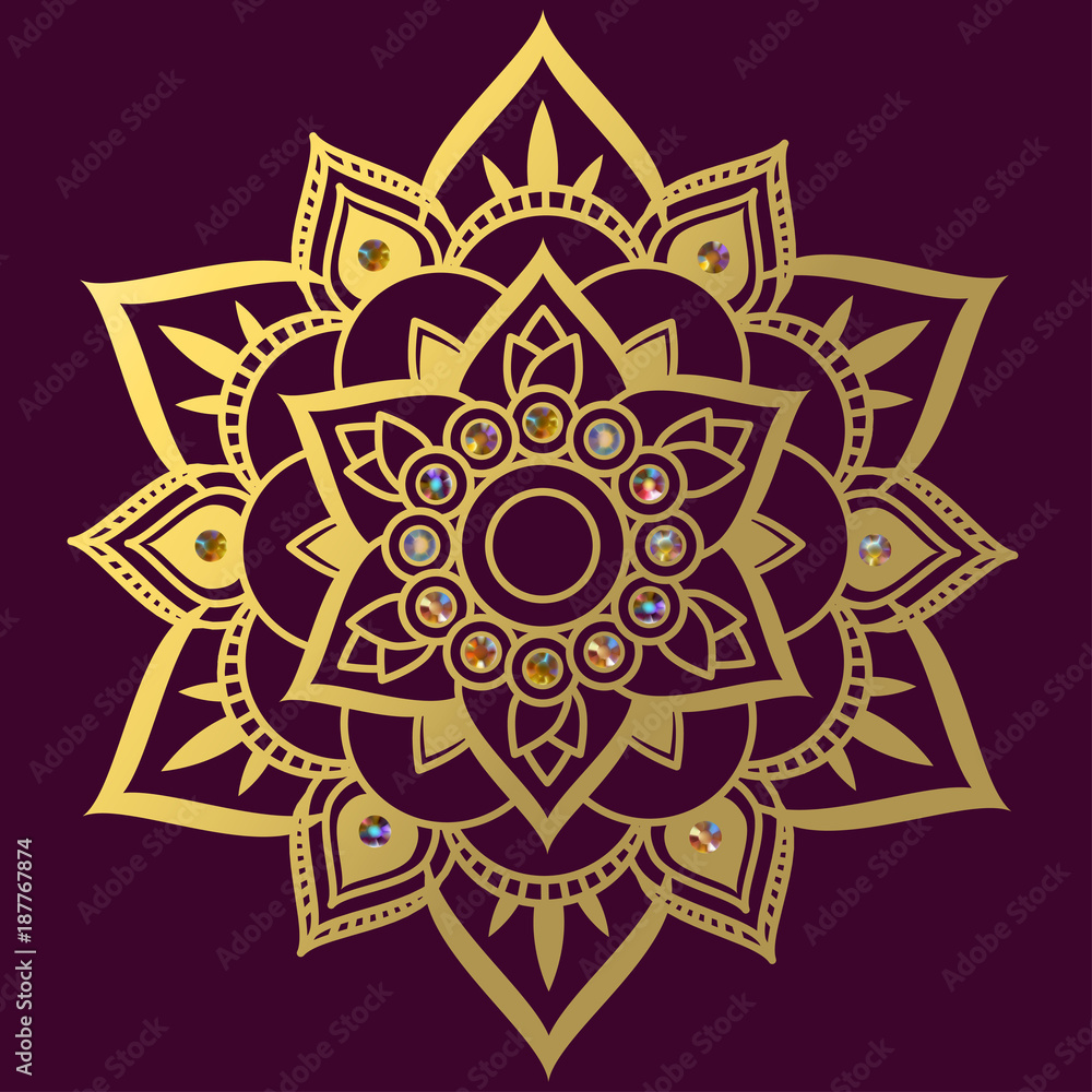Obraz premium Mandala. Indian circular pattern. Gold. East. Gems. Arab. Ornament.