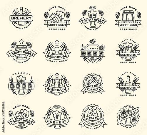 Beer vector logo badges vintage craft old fashion drink beer bottles company logotype icons illustration isolated