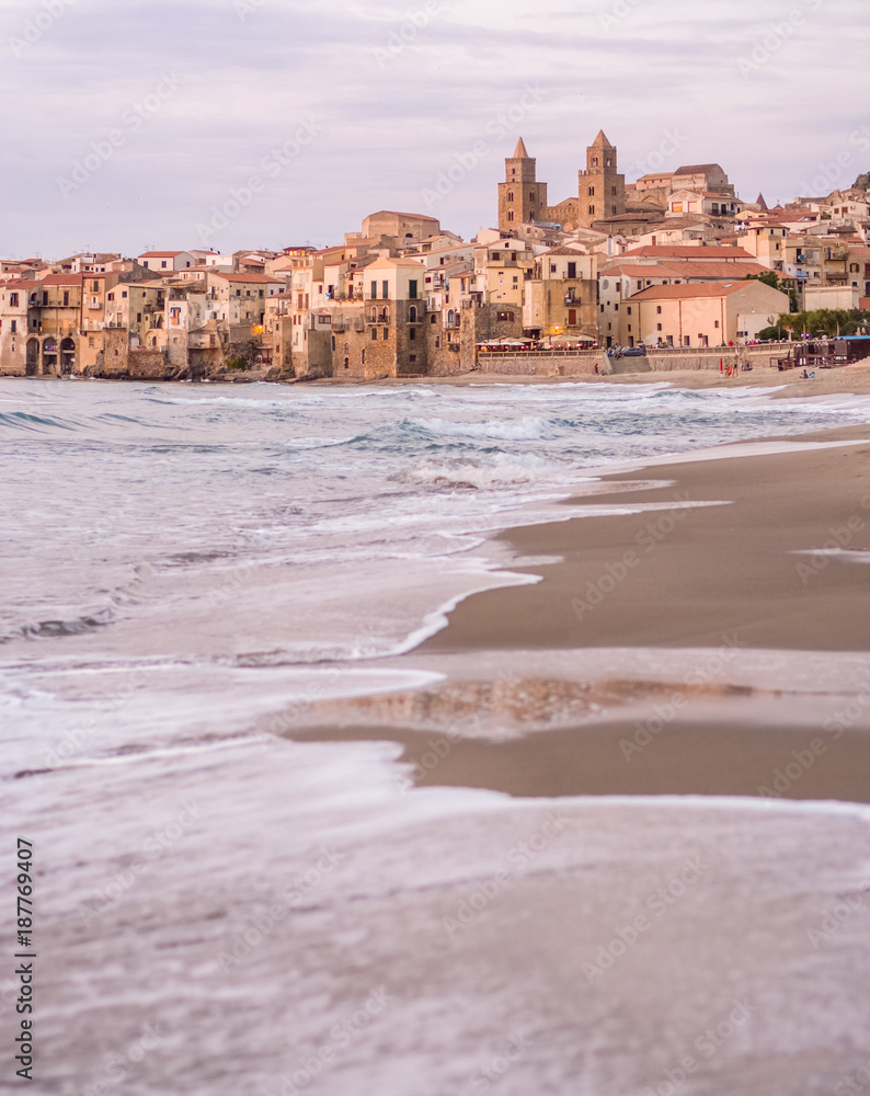 Touristic and vacation pearl of Sicily, small town of Cefalu, Sicily, south Italy, sea view
