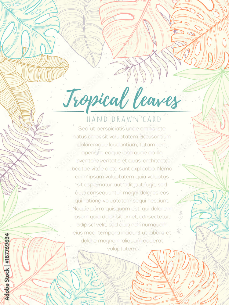 Hand drawn tropical palm leaves card Hand drawn tropical palm leaves card