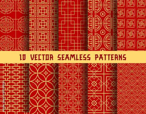 Chinese red golden vector Asian oriental patterns