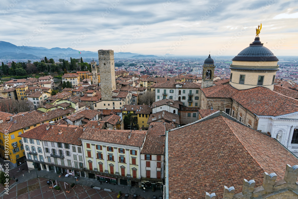 View of the old town of Bergamo in Italy