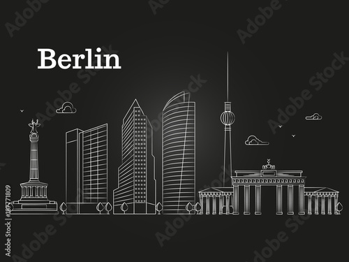 Germany Berlin line vector landscape, city panoramic houses