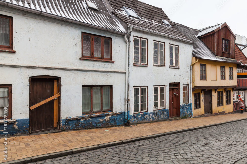 Houses stand in a row in Flensburg, Germany