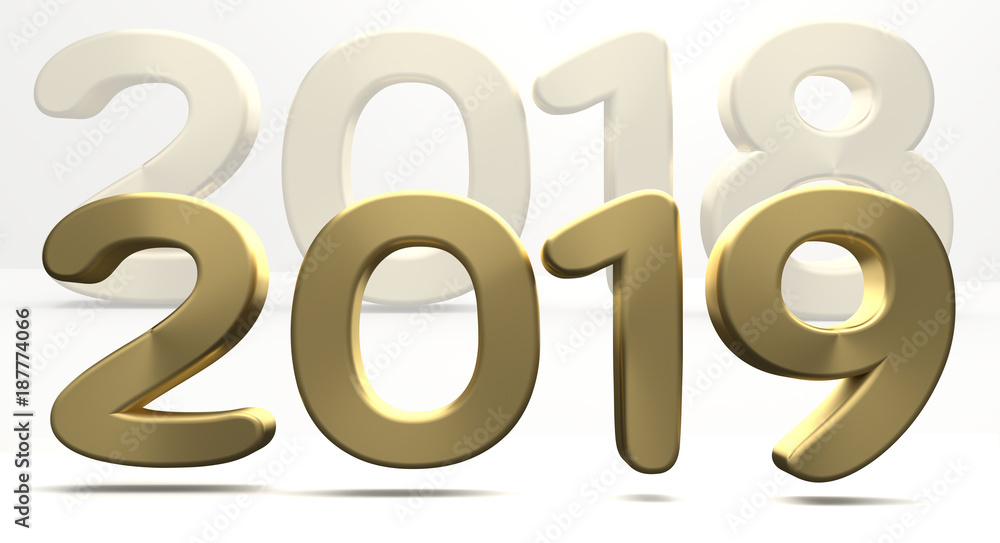 year 2019 and 2018 golden bold numbers 3d render year 2019 and 2018 golden bold numbers 3d render