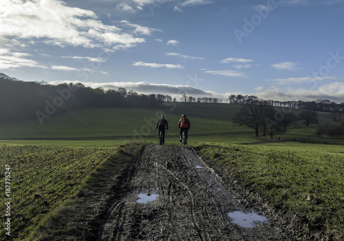Cycling on a sludgy path in Yorkshire, UK