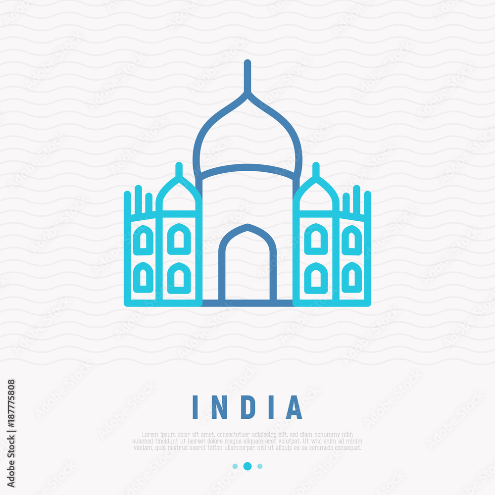 Taj Mahal thin line icon. Modern vector illustration of famous landmark.