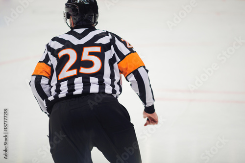 Hockey referee rides on ice