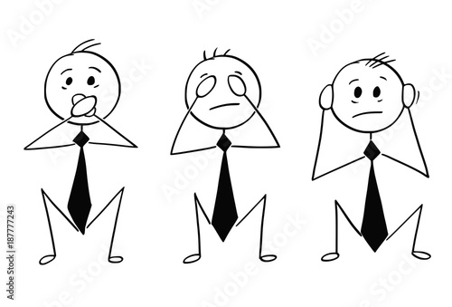 Cartoon of Three Wise Businessmen Who See, Hear and Speak no Evi