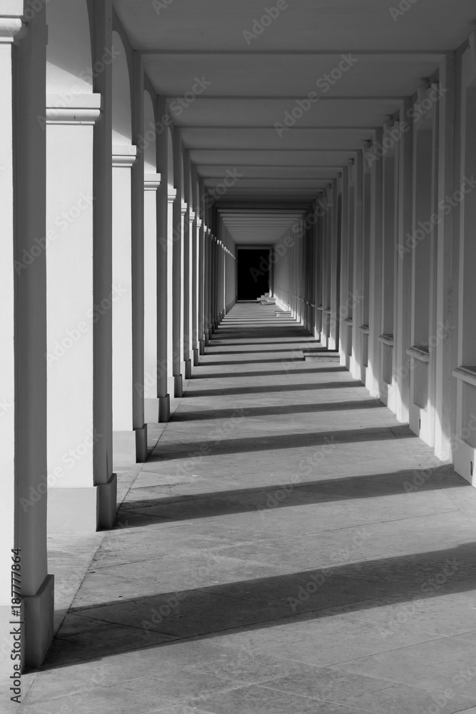 Fototapeta premium Black and white corridor archway perspective
