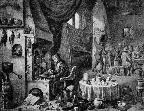 An alchemist in his laboratory by David Teniers the Younger (from Spamers Illustrierte  Weltgeschichte, 1894, 5[1], 406) photo