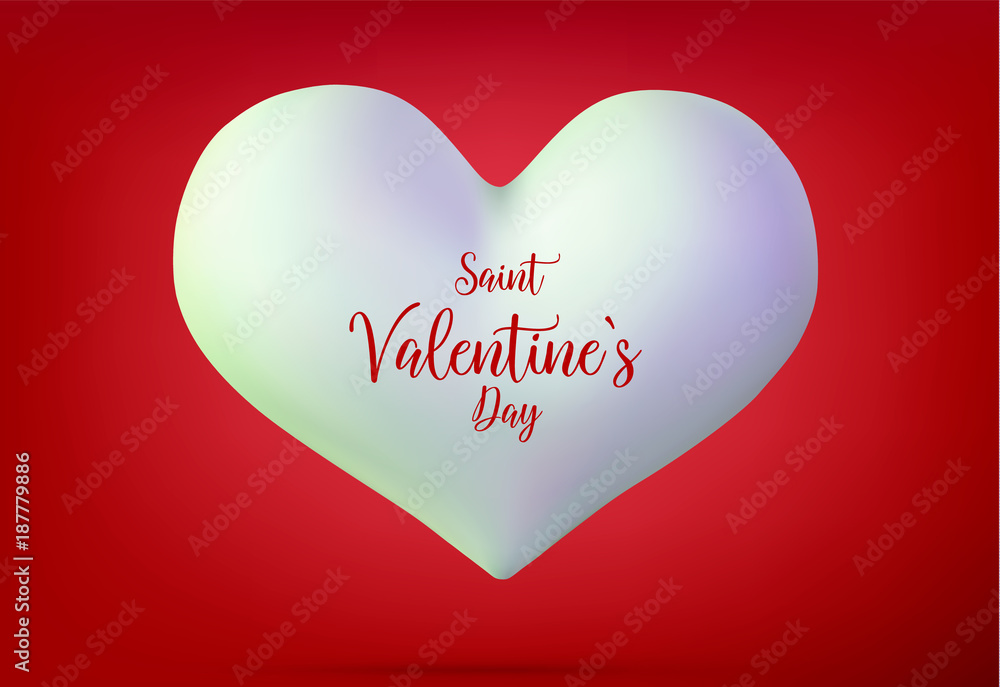 Valentine s day concept. Vector illustration. 3d colorful white and red heart. Cute love banner or greeting card. Place for your text