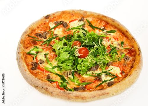Take away food with crunchy edges. Pizza with sausages