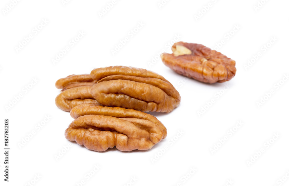 Fresh pecan nuts isolated on a white background Fresh pecan nuts isolated on a white background