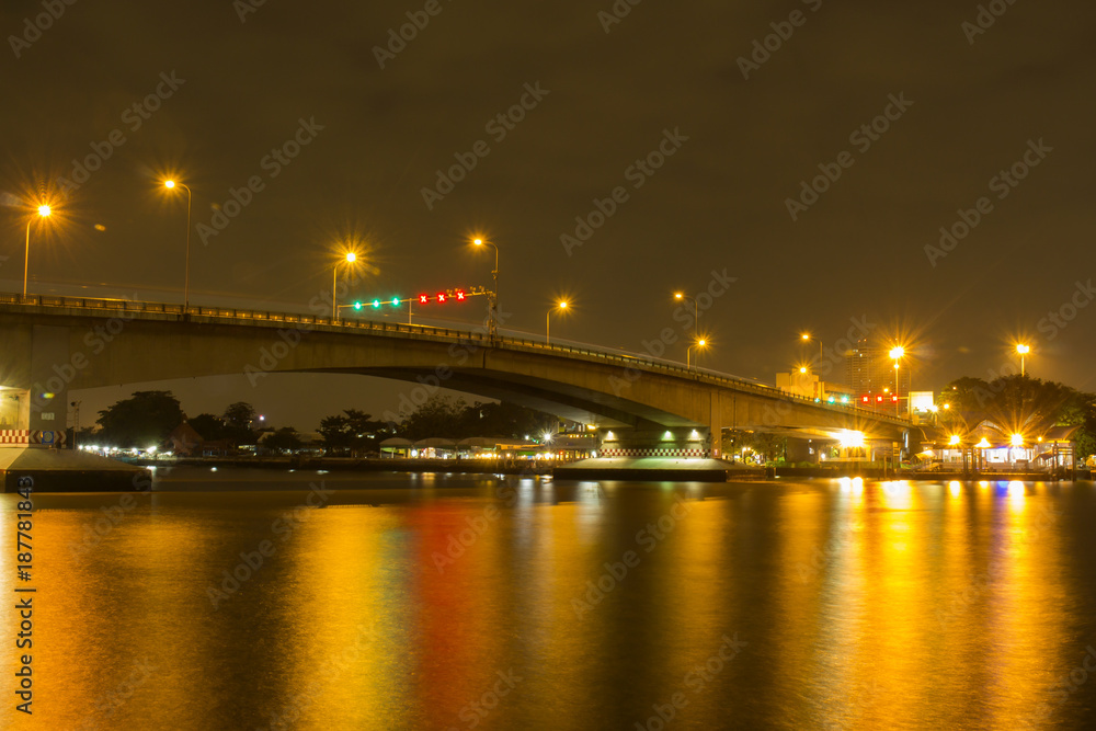 Bridge over Chao Phraya Light reflecting the beautiful water