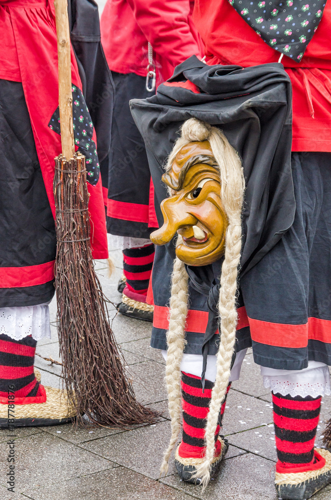 Witch costumes and masks to celebrate the carnival Fasnacht in Germany.