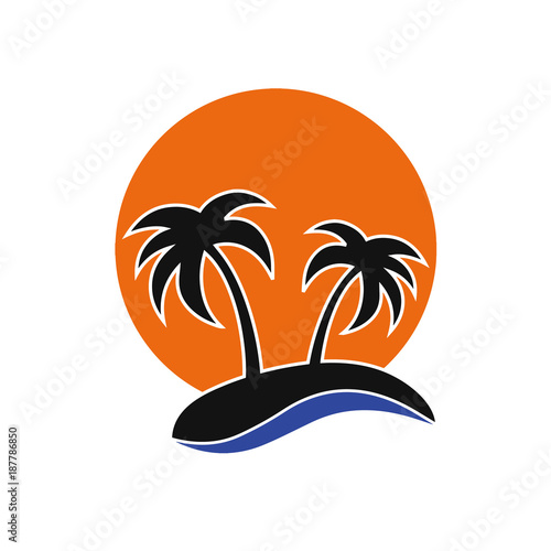 Palm trees silhouette on island. Vector illustration © ilyanatty