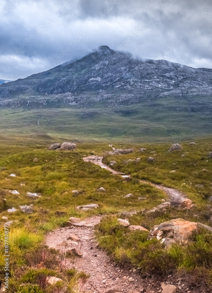 Hiking in a narrow gorge in Glen Torridon in the North West of the Scottish Highlands.