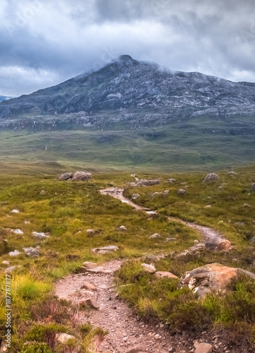 Hiking in a narrow gorge in Glen Torridon in the North West of the Scottish Highlands.