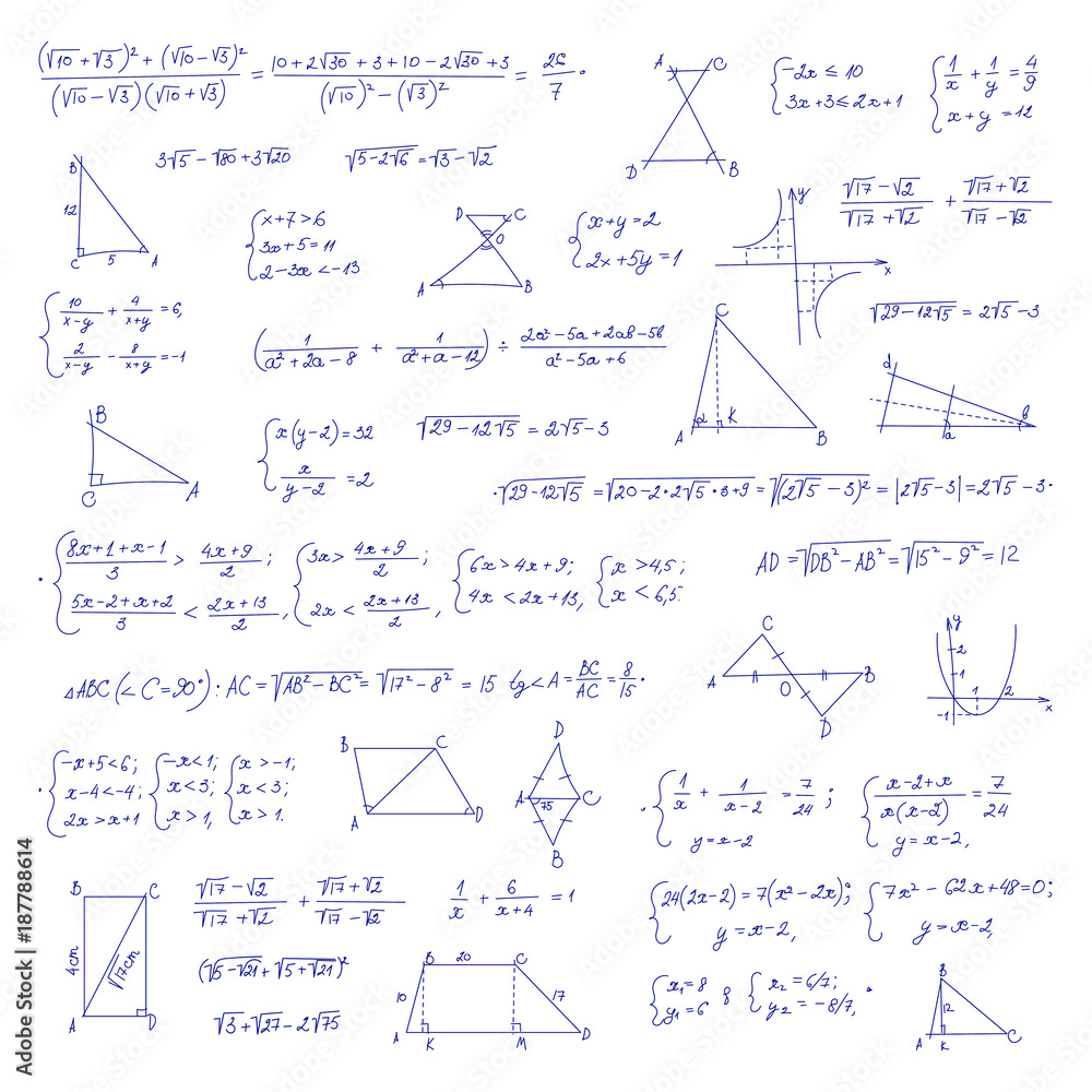 Hand drawn mathematical equation with handwritten algebra formulas Hand drawn mathematical equation with handwritten algebra formulas