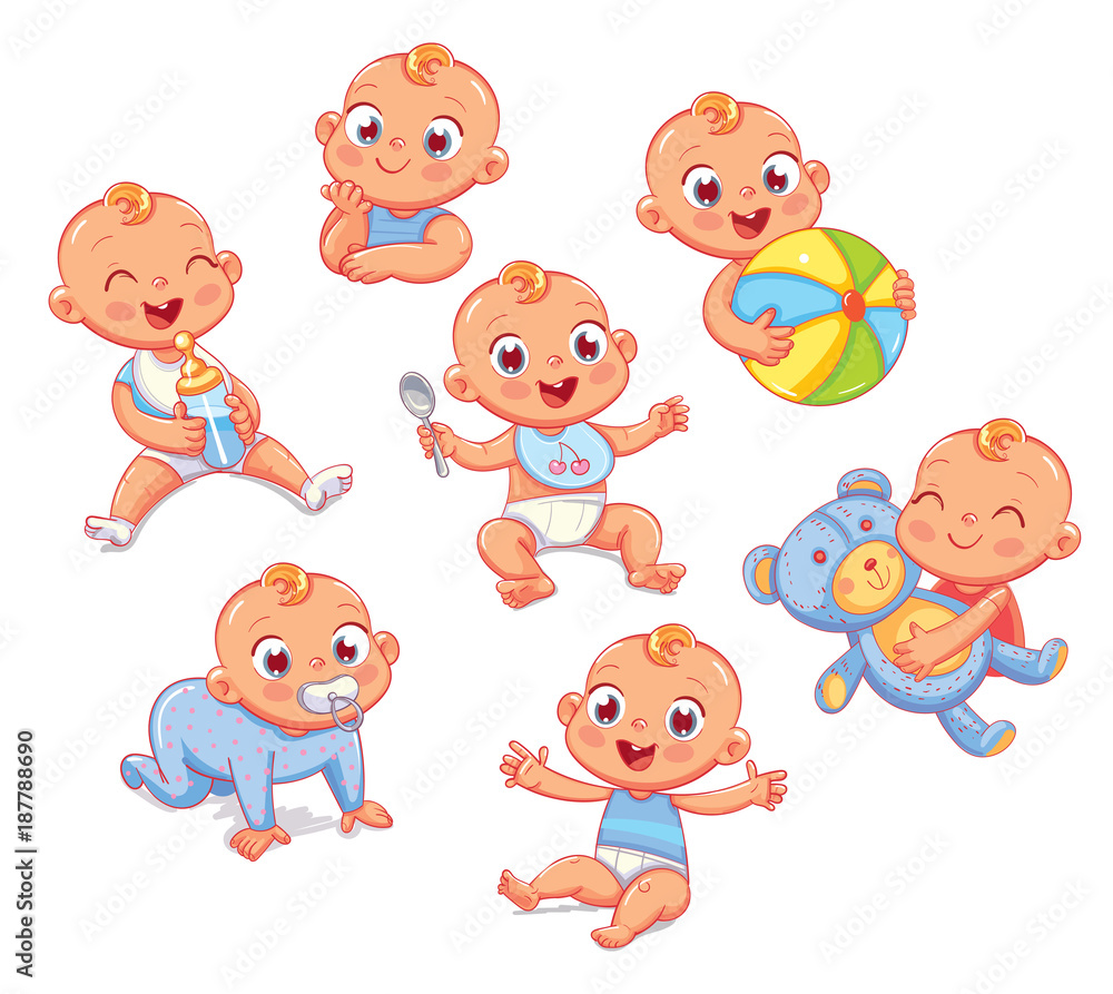 Happy smiling newborn boy in different situations Happy smiling newborn boy in different situations