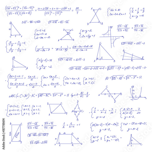 Hand drawn mathematical equation with handwritten algebra formulas