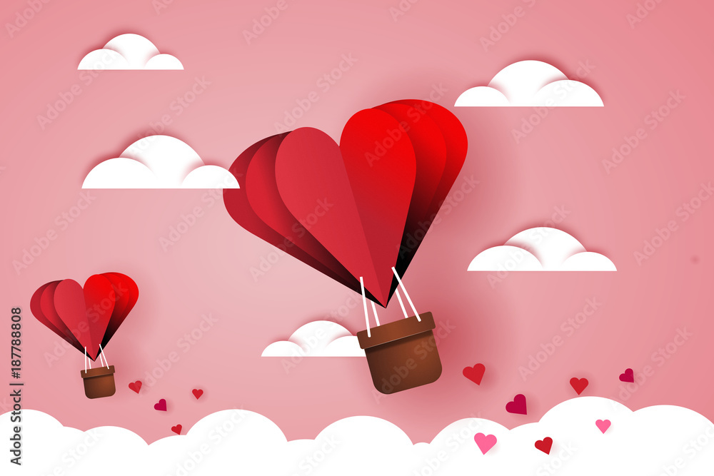 Heart air balloons. Love and valentines day.  - obrazy, fototapety, plakaty 