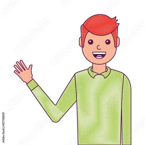 portrait man waving hand smiling character vector illustration