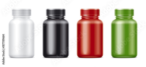 Blank bottles mockups for pills or other pharmaceutical preparations. Matts colored bottles