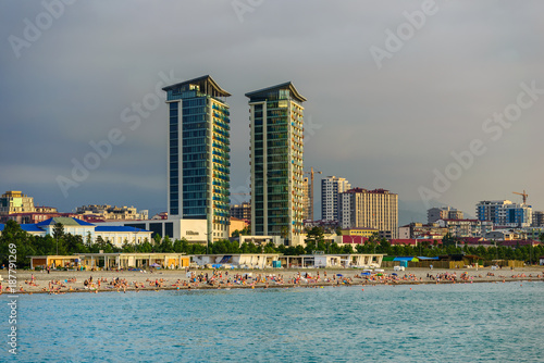 BATUMI, ADJARA, GEORGIA - JULY 2: Batumi Hilton Hotel & Residences, under construction on July 2, 2017 in Batumi. This mixed-use development is located adjacent to the Black Sea.