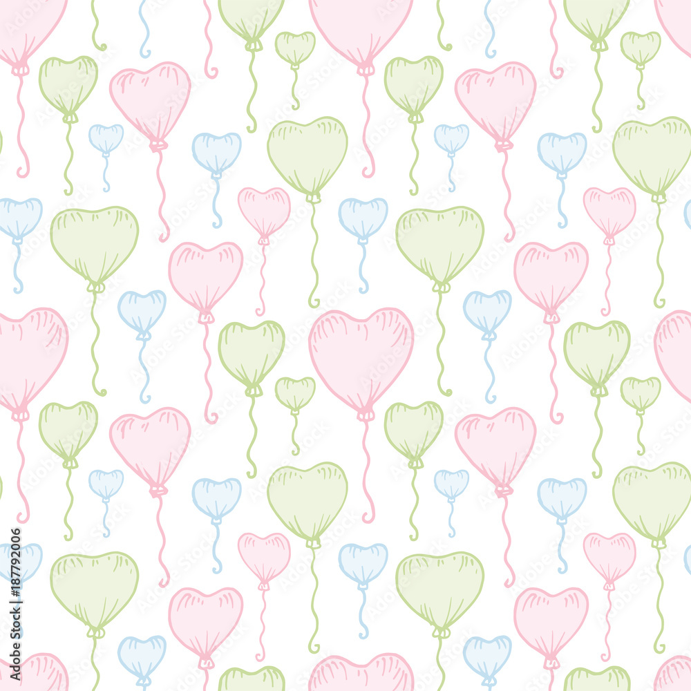 Vector pattern with hearts and balloons. Happy St.Valentine's Day. Good for Valentines Day, wedding invitation and other. Seamless pattern with flying colorful balloons in the shape of a heart.