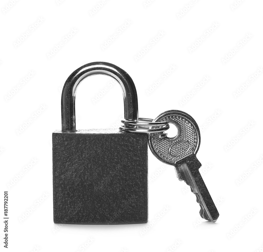 Padlock with two keys, isolated on white background Padlock with two keys, isolated on white background
