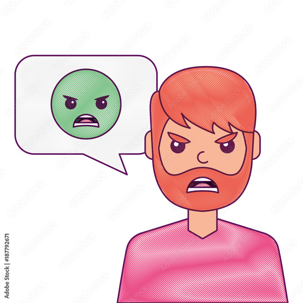 man with angry emoticon in speech bubble vector illustration man with angry emoticon in speech bubble vector illustration