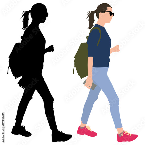 girl with a phone and a backpack