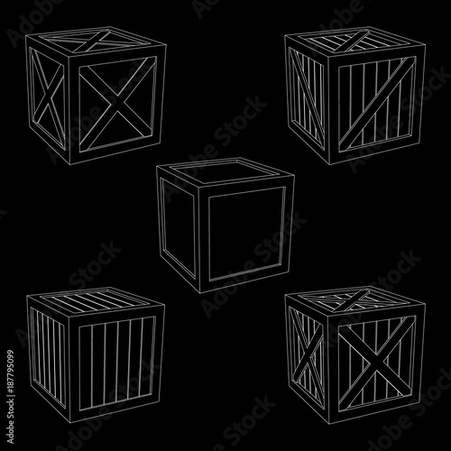 Wooden box set. Isolated on...