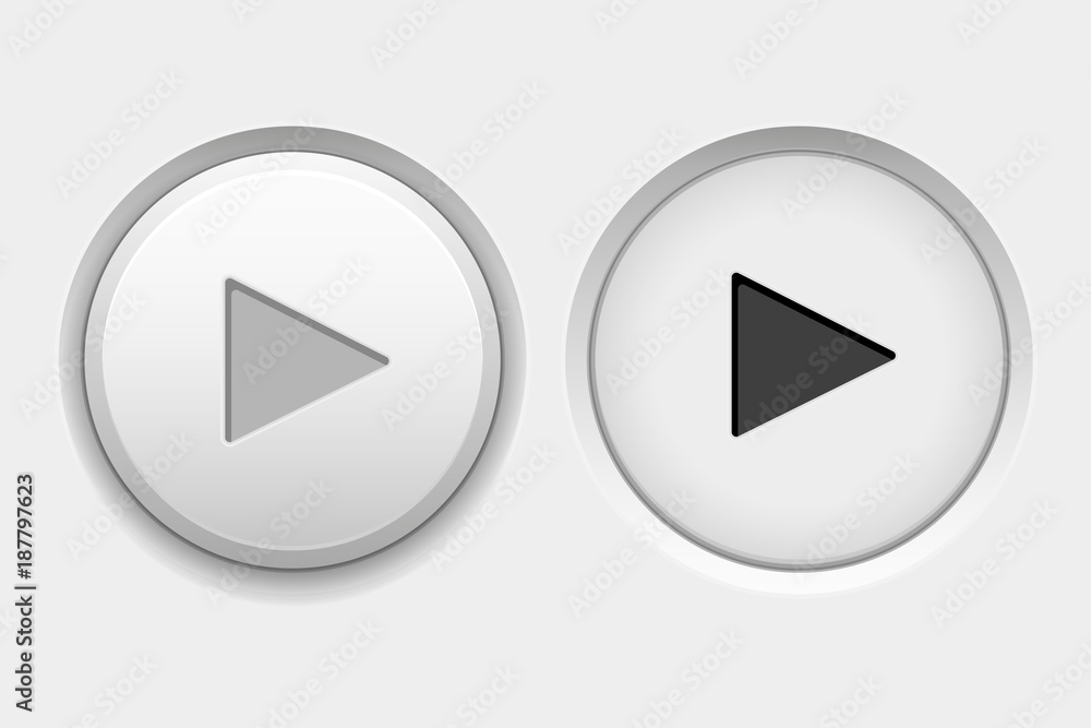 PLAY round white interface buttons. Normal and pushed PLAY round white interface buttons. Normal and pushed