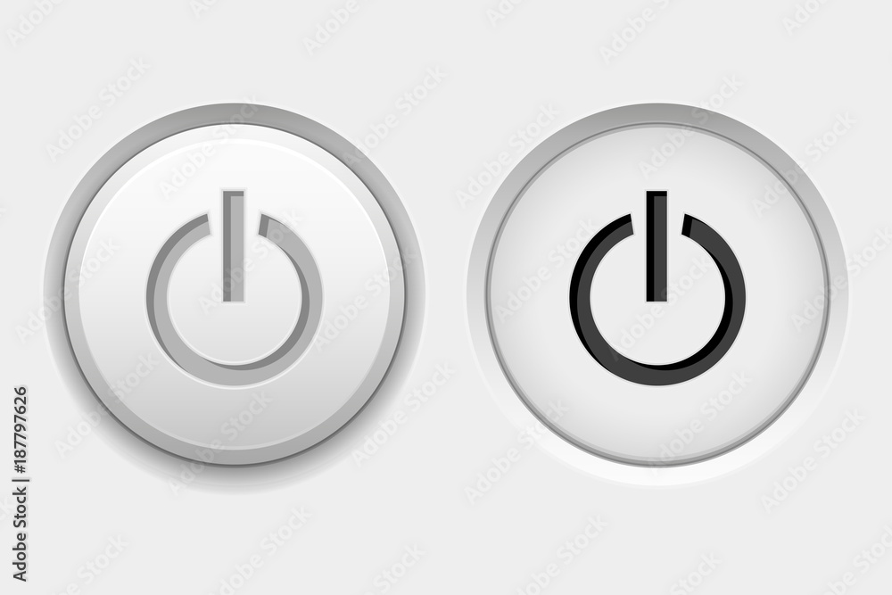POWER round white interface buttons. Normal and pushed POWER round white interface buttons. Normal and pushed