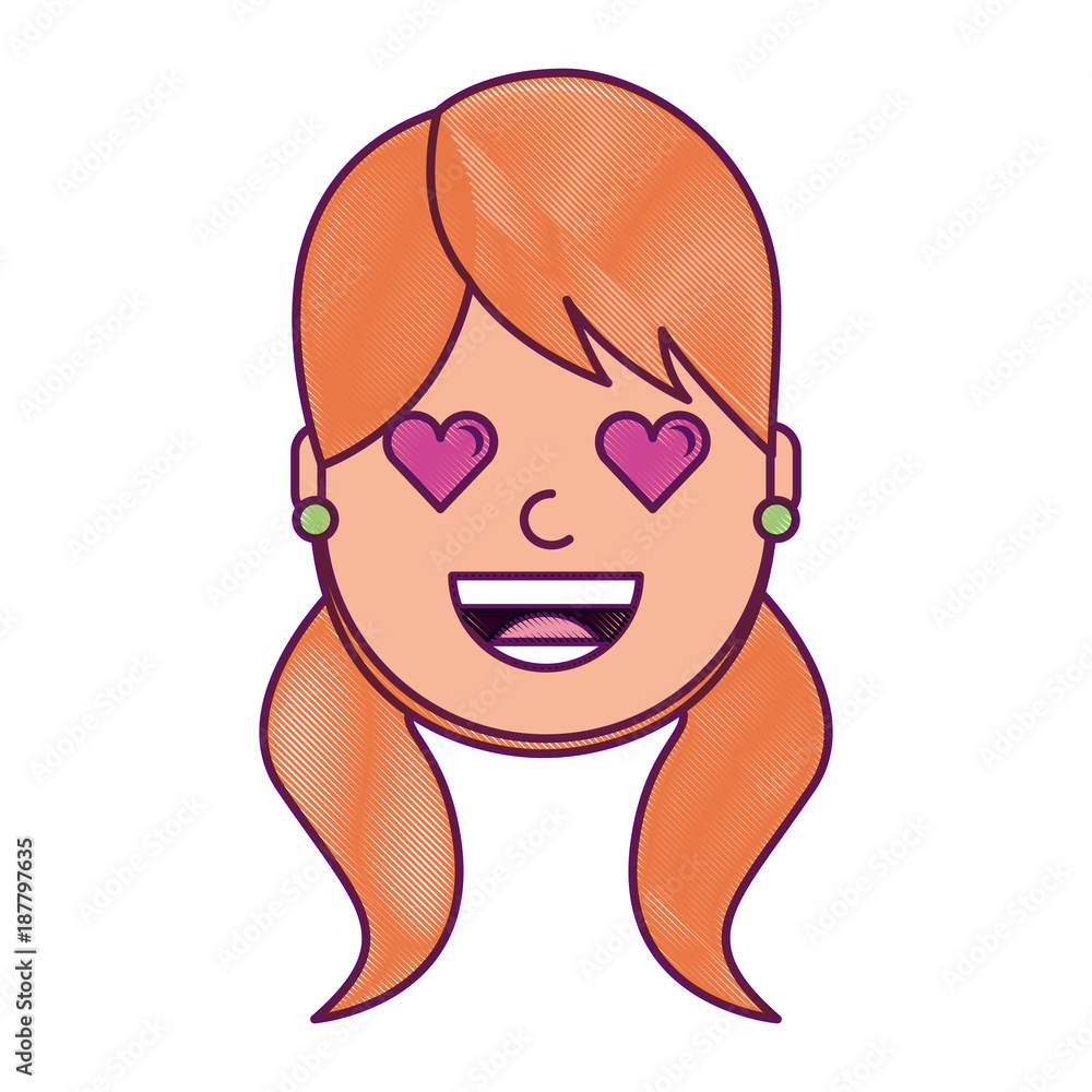 happy girl with her smiling face and heart shape eyes illustration drawing design happy girl with her smiling face and heart shape eyes illustration drawing design
