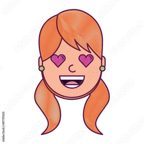 Happy Girl With Her Smiling Face And Heart Shape Eyes Illustration Drawing Design Stock Vector Adobe Stock