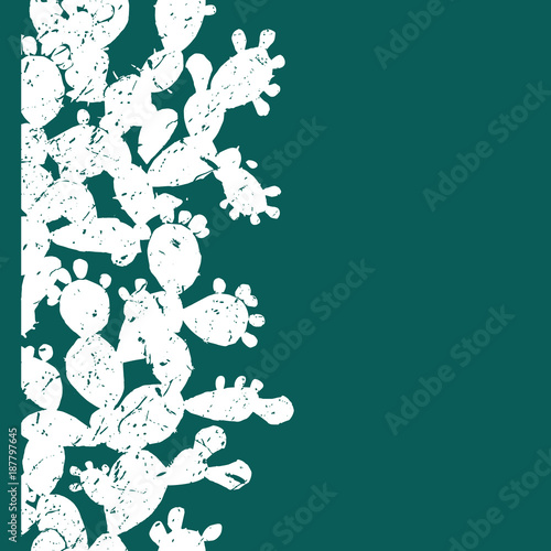 Vertical vector seamless pattern with grange prickly pear cactus leaves and fruits. Simple green and white palette.